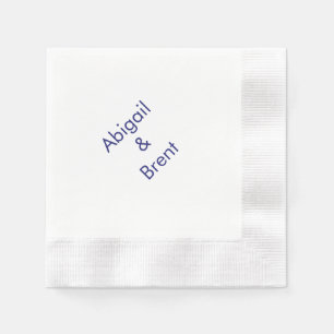 Navy and White Modern Coined Wedding Cocktail Napkin