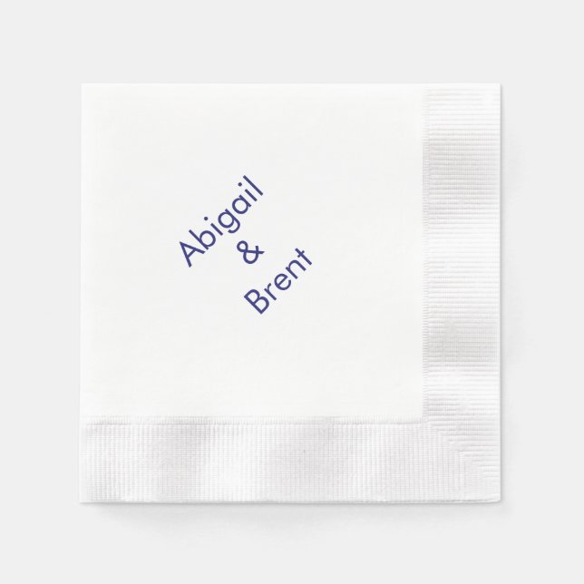 Navy and White Modern Coined Wedding Cocktail Napkin (Front)