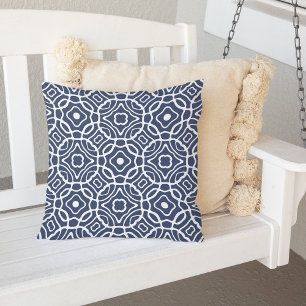 Navy and White Modern Quatrefoil Pattern Outdoor Pillow