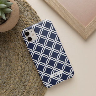 Navy and White Octagon Link Pattern iPhone 16 Case