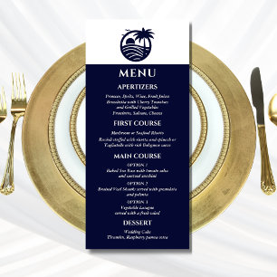 Navy and White Palm Tree Coastal Wedding Menu
