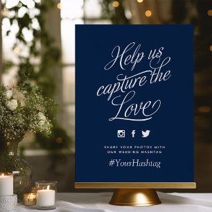 Navy and White Personalized Wedding Hashtag Sign