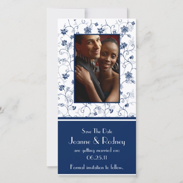 Navy and White Photo Save The Date (Front)