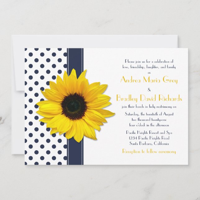 Navy and White Polka Dot Wedding Invitation (Front)