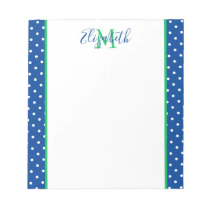 Navy and White Polka Dot With Green Monogram Notepad