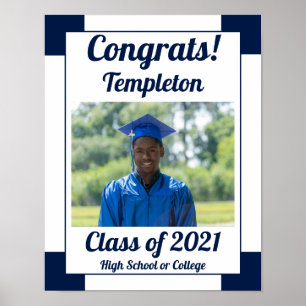Navy and White School Colours Graduation Poster