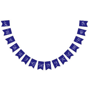Navy and White Script Letters Custom Bunting Flags