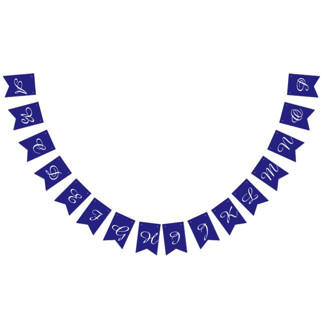 Navy and White Script Letters Custom Bunting Flags (All)