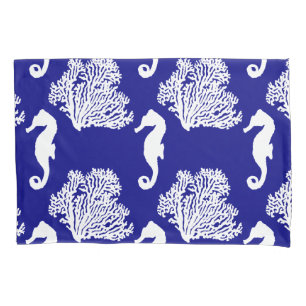 Navy And White Seahorse Coastal Pattern Pillowcase