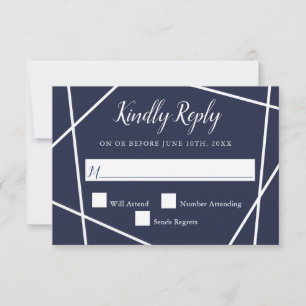 Navy and White Simple Geometric Wedding RSVP