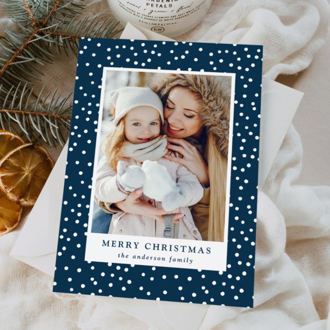 Navy and White Snowballs 2 Photo Holiday Card (Creator Uploaded)