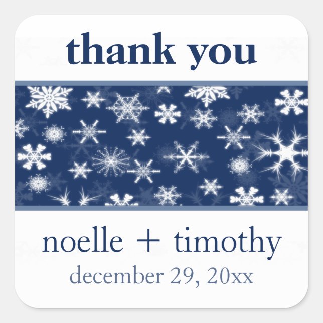 Navy and White Snowflakes Wedding Favour Sticker (Front)