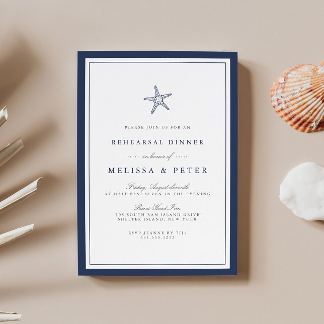 Navy and White Starfish Rehearsal Dinner Invitation (Creator Uploaded)