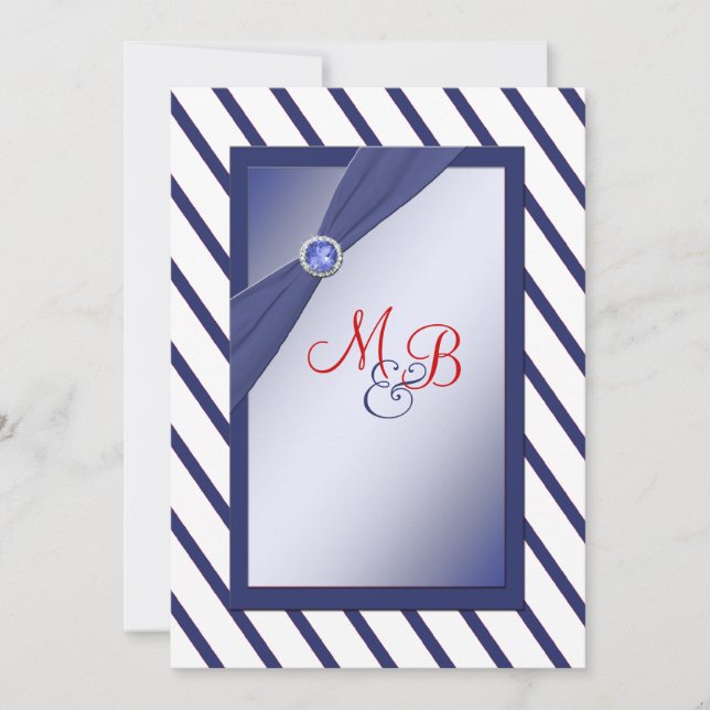 Navy and White Stripe Monogrammed Invitation (Front)