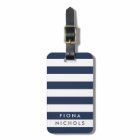 Navy and White Stripe Personalized Luggage Tag