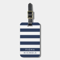 Navy and White Stripe Personalized Luggage Tag