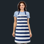 Navy and White Striped Pattern Custom Name Apron<br><div class="desc">Add your name to this design with bold stripes. A preppy pattern with bold stripes and a monogram of your first or last name. For advanced users, you can click on the edit/customize button and change the colours of the lines. Create your own and change the colours to your favourite...</div>