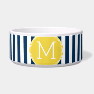 Navy and White Striped Pattern Yellow Monogram