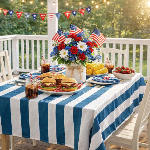Navy and White Striped Tablecloth