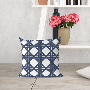 Navy and White Summer Basketweave Pattern Throw Pillow