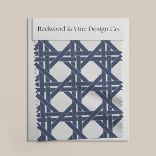 Navy and White Summer Rattan Basketweave Pattern Fabric