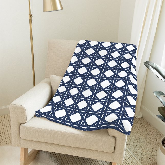 Navy and White Summer Rattan Basketweave Pattern Fleece Blanket (Creator Uploaded)