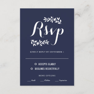 Navy and White Vintage Wreath Wedding RSVP Card