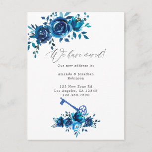 Navy and White Watercolor Floral New Address Announcement Postcard