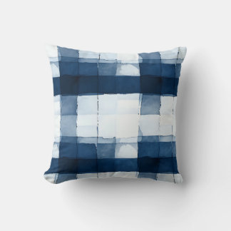 Navy and White Watercolor Plaid Throw Pillow