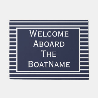 Navy and White Welcome Aboard Boat Doormat
