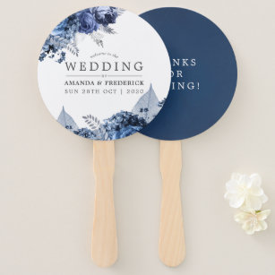 Navy and White with Silver Foil Wedding Favour Hand Fan