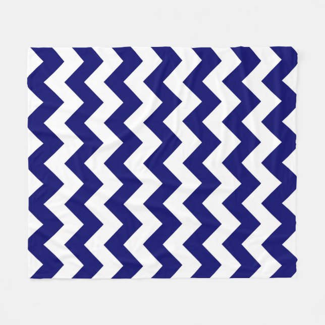 Navy and White Zigzag Fleece Blanket (Front (Horizontal))