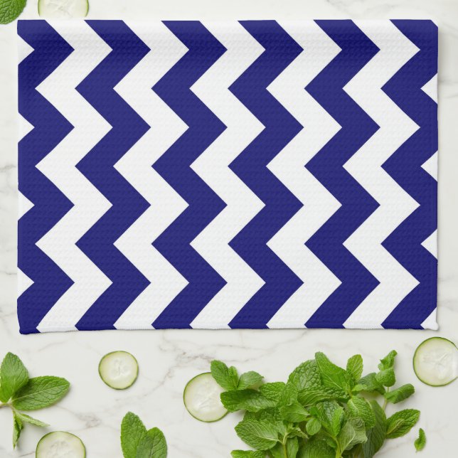 Navy and White Zigzag Kitchen Towel (Folded)
