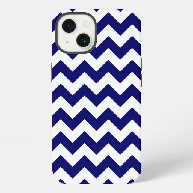 Navy and White Zigzag Pattern iPhone Case (Back)