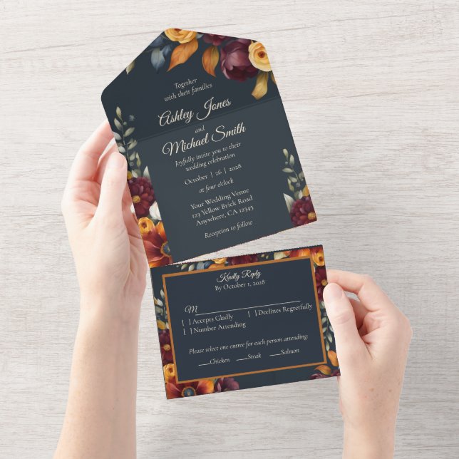 Navy and Yellow Fall Wildflower All In One Invitation (Tearaway)
