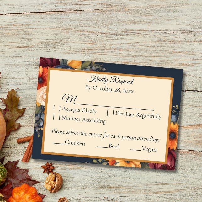 Navy and Yellow Fall Wildflower RSVP Response Card (Creator Uploaded)