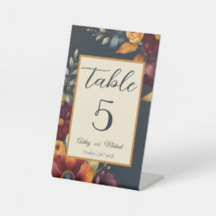Navy and Yellow Fall Wildflower Wedding Pedestal Sign