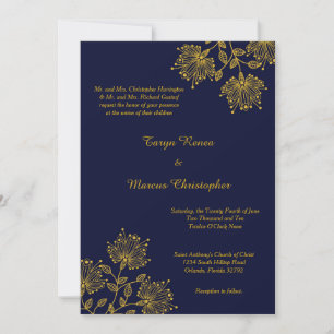 Navy and Yellow Floral 5x7 Wedding Invitation