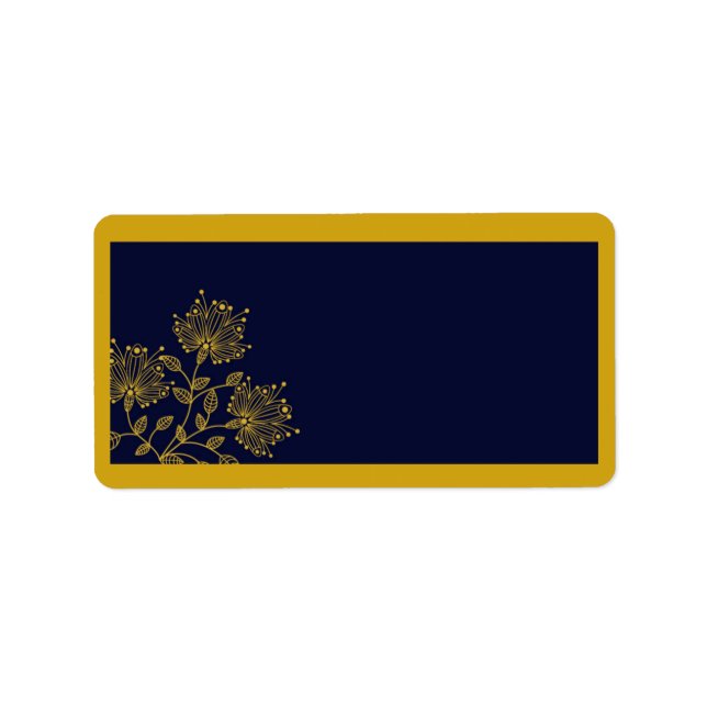 Navy and Yellow Floral Mailing Address Label (Front)