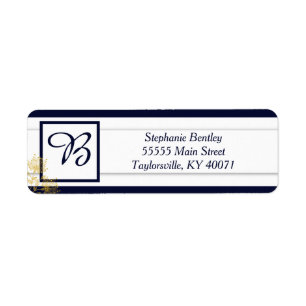 Navy and Yellow Floral Return Address Label