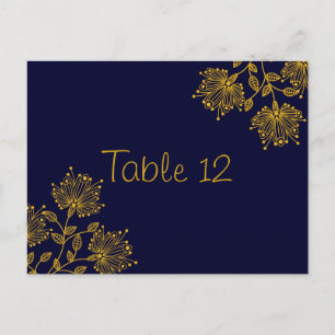 Navy and Yellow Floral Wedding Table Number Card