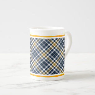 Navy and Yellow Gold Sporty Plaid Bone China Mug