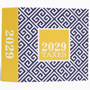Navy and Yellow Greek Key Tax Organizer Binder