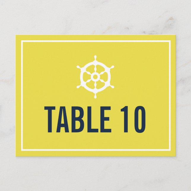 Navy and Yellow Nautical Table Number Postcard (Front)