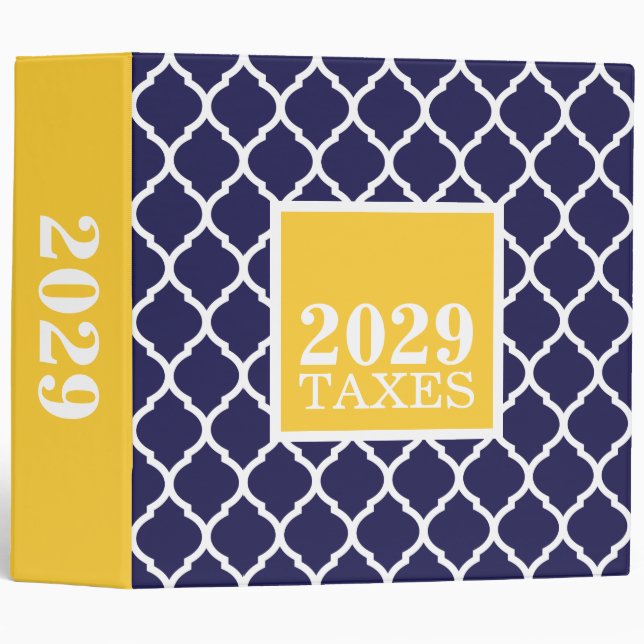 Navy and Yellow Quatrefoil Cute Tax Binder (Front/Spine)