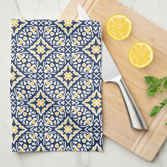 Navy and Yellow Spanish Tile Pattern Kitchen Towel (Creator Uploaded)