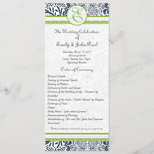 Navy Apple Green Grey Love Birds Wedding Programs