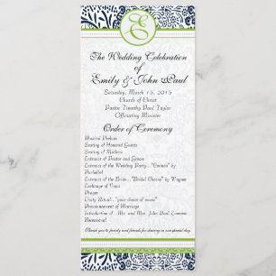 Navy Apple Green Grey Love Birds Wedding Programs