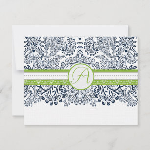 Navy Apple Green Grey Love Birds Wedding RSVP