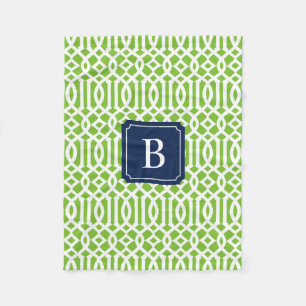 Navy & Apple Trellis   Fleece Blanket